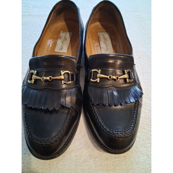 Mezlan Loafers Shoes Mens Size 10M Leather Fringe Gold Bit Buckle Black main image 8